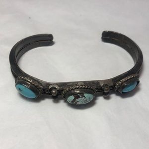 Turquoise and silver southwestern cuff